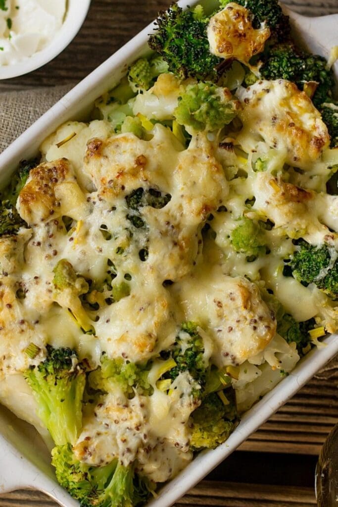 Baked Gratin of Cauliflower, Broccoli and Romanesco