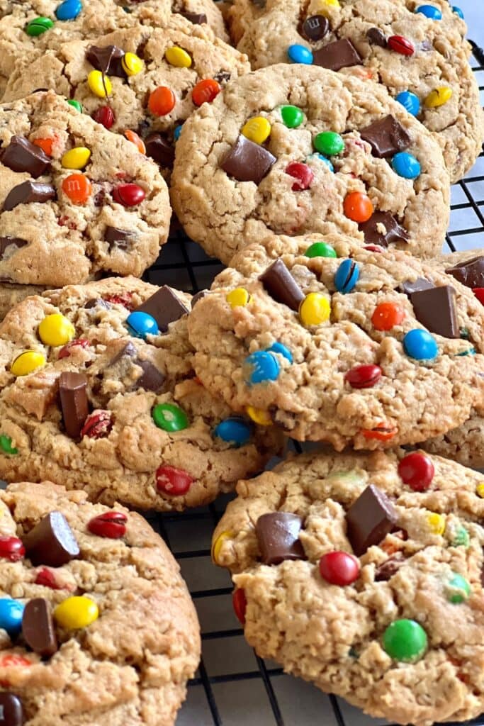 Baked Monster Cookies in a Cooling Rack