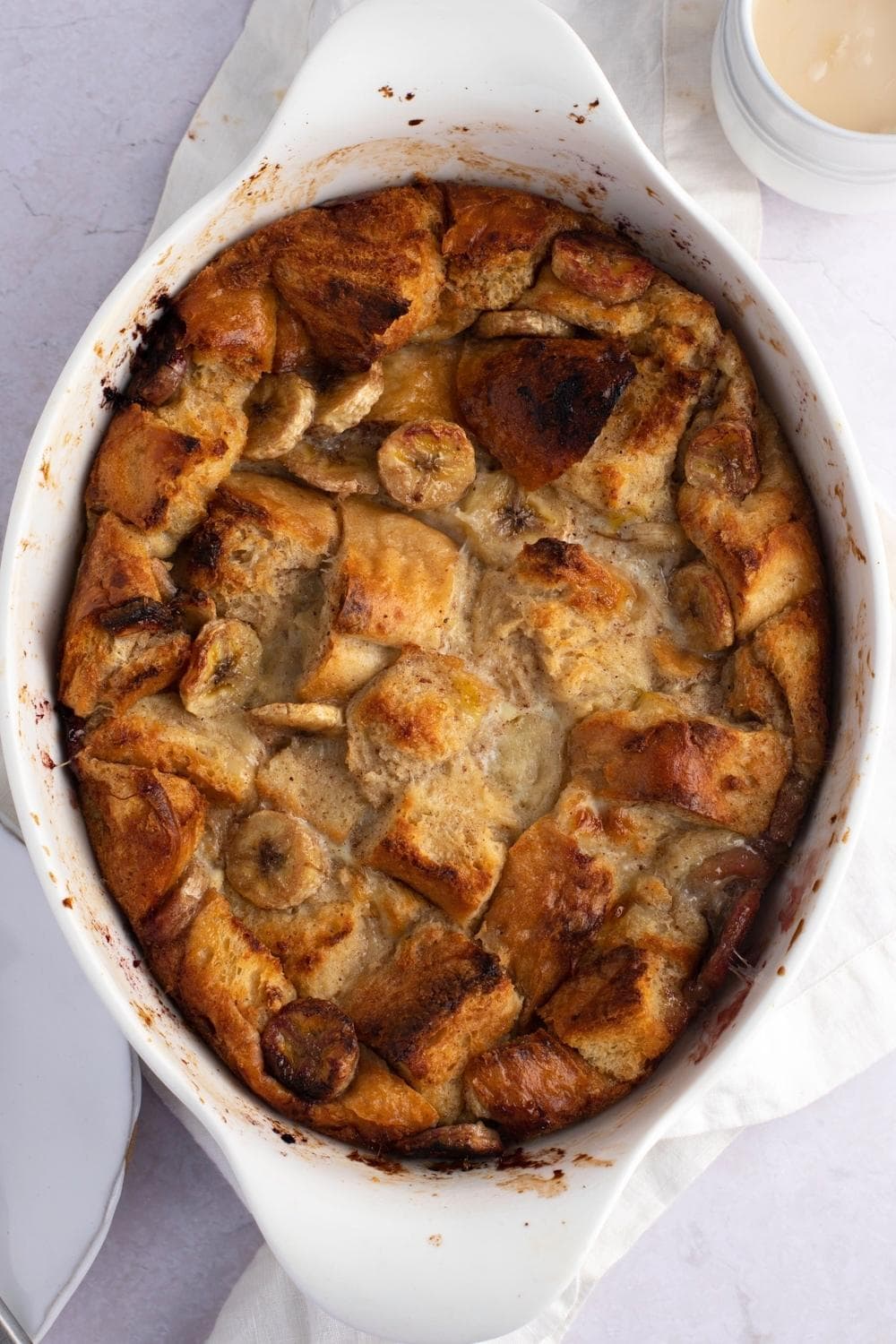 Banana Bread Pudding on a Baking Dish