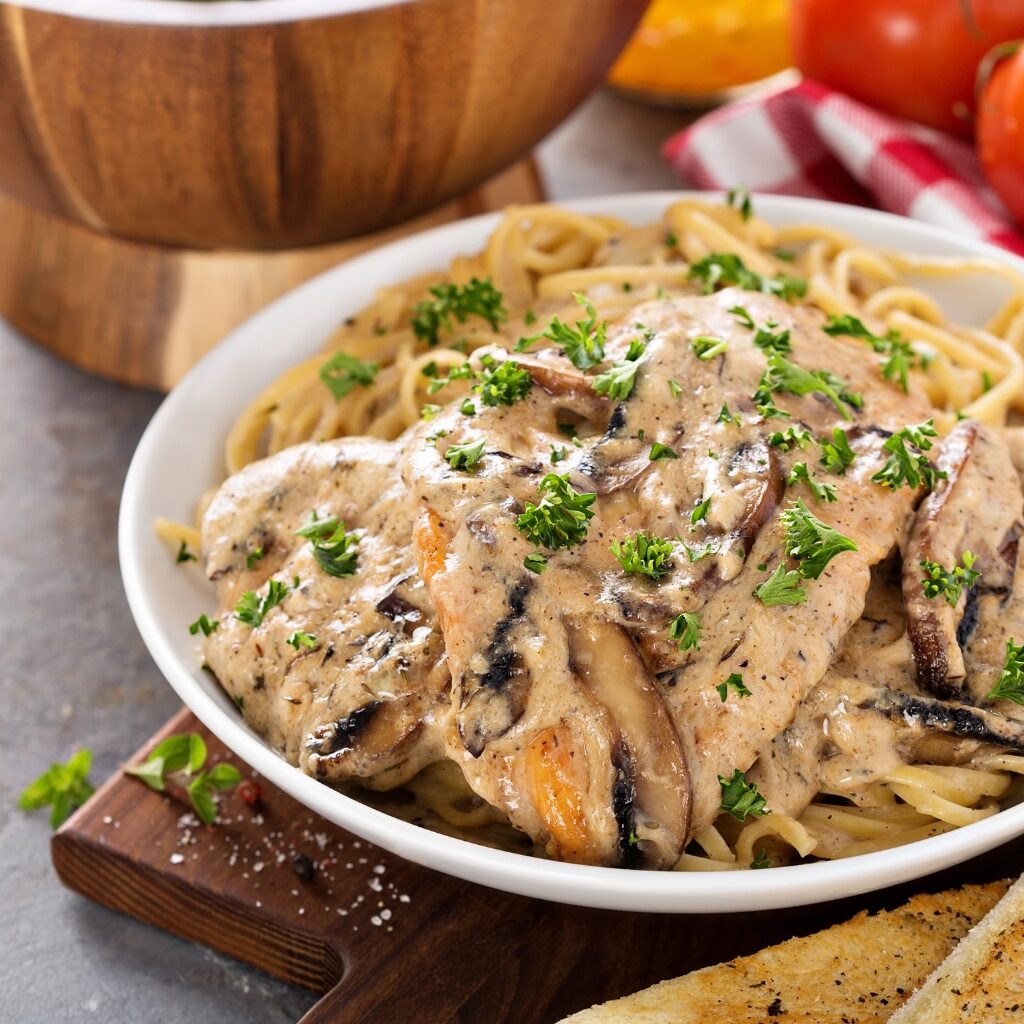 Chicken Marsala with Mushrooms, Gravy and Pasta