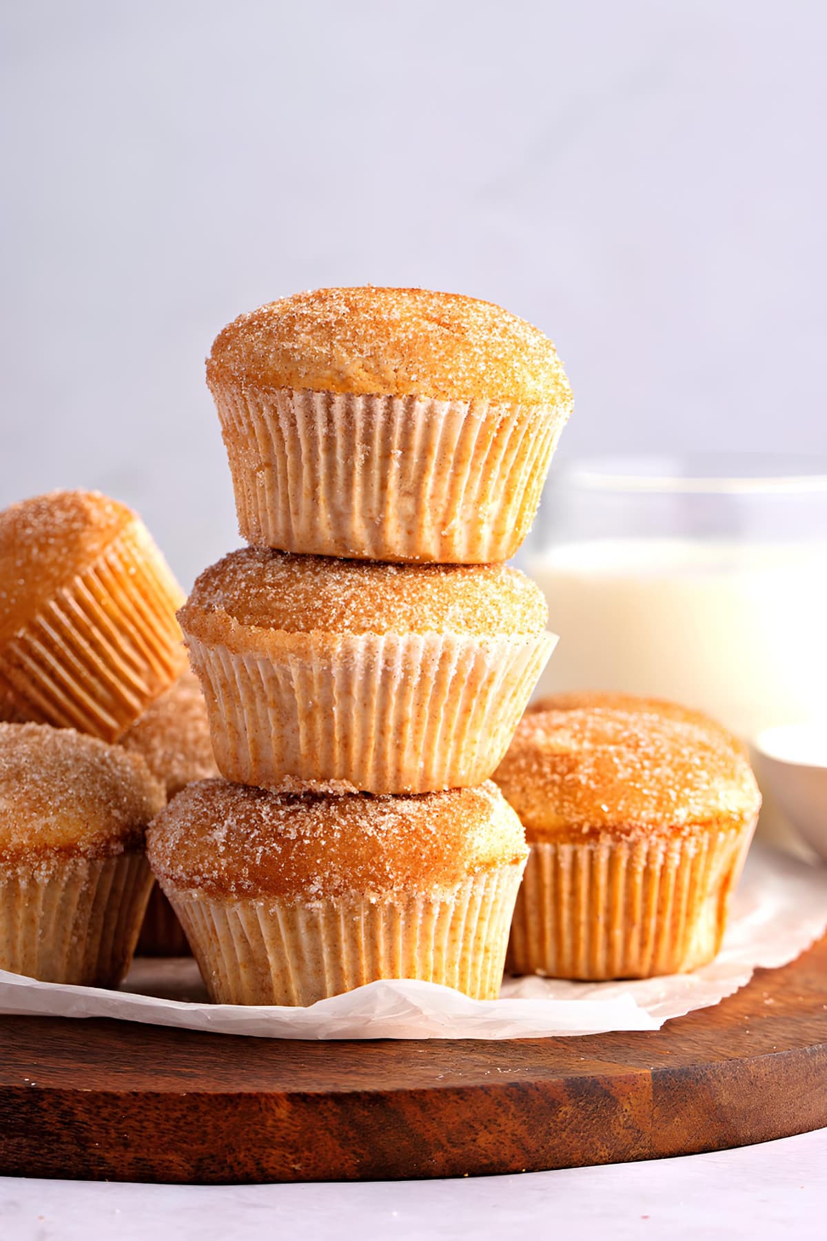 Cinnamon Muffins Stacked Served with Milk