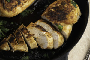 Cut Blackened Chicken on Pan