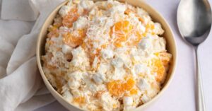 Homemade Ambrosia Fruit Salad with Shredded Coconut, Mandarin Oranges and Mini-Marshmallows