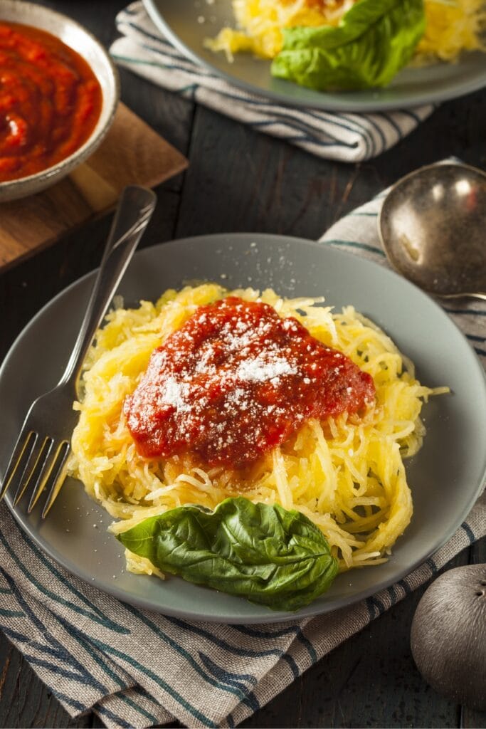 Homemade Cooked Spaghetti Squash with Marinara Sauce