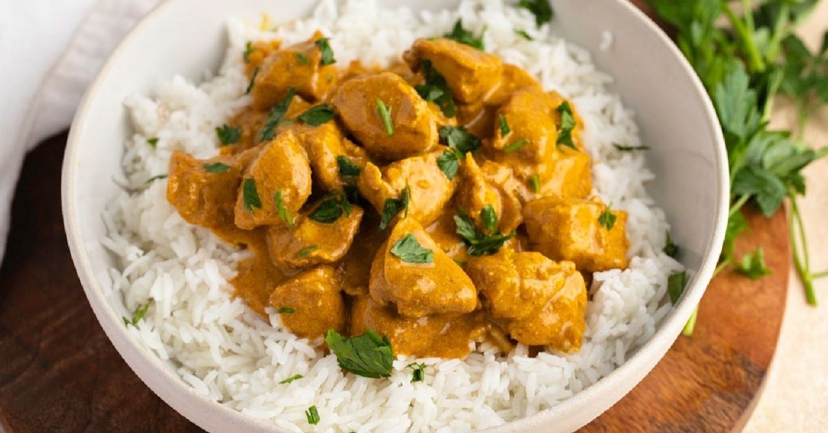 Homemade Creamy, Savory and Spicy Indian Chicken Curry with Rice