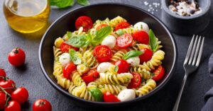 Homemade Fusilli Pasta with Tomatoes and Feta Cheese