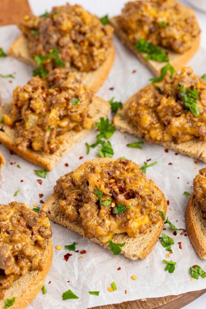 Homemade Hanky Panky with Ground Beef, Cheese, Sausage and Toasted Bread