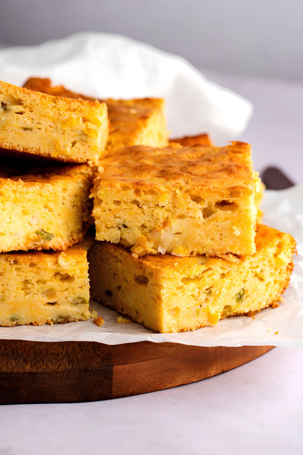 Homemade Mexican Cornbread with Chili Stacked