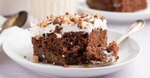 Homemade Moist and Fudgy Heath Bar Cake in a Plate