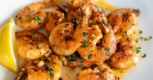 Homemade Pan Fried Garlic Butter Shrimp with Lemons