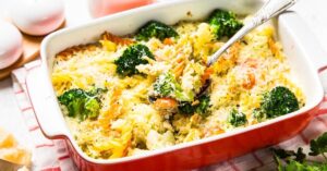 Homemade Pasta Bake Casserole with Cauliflower and Broccoli