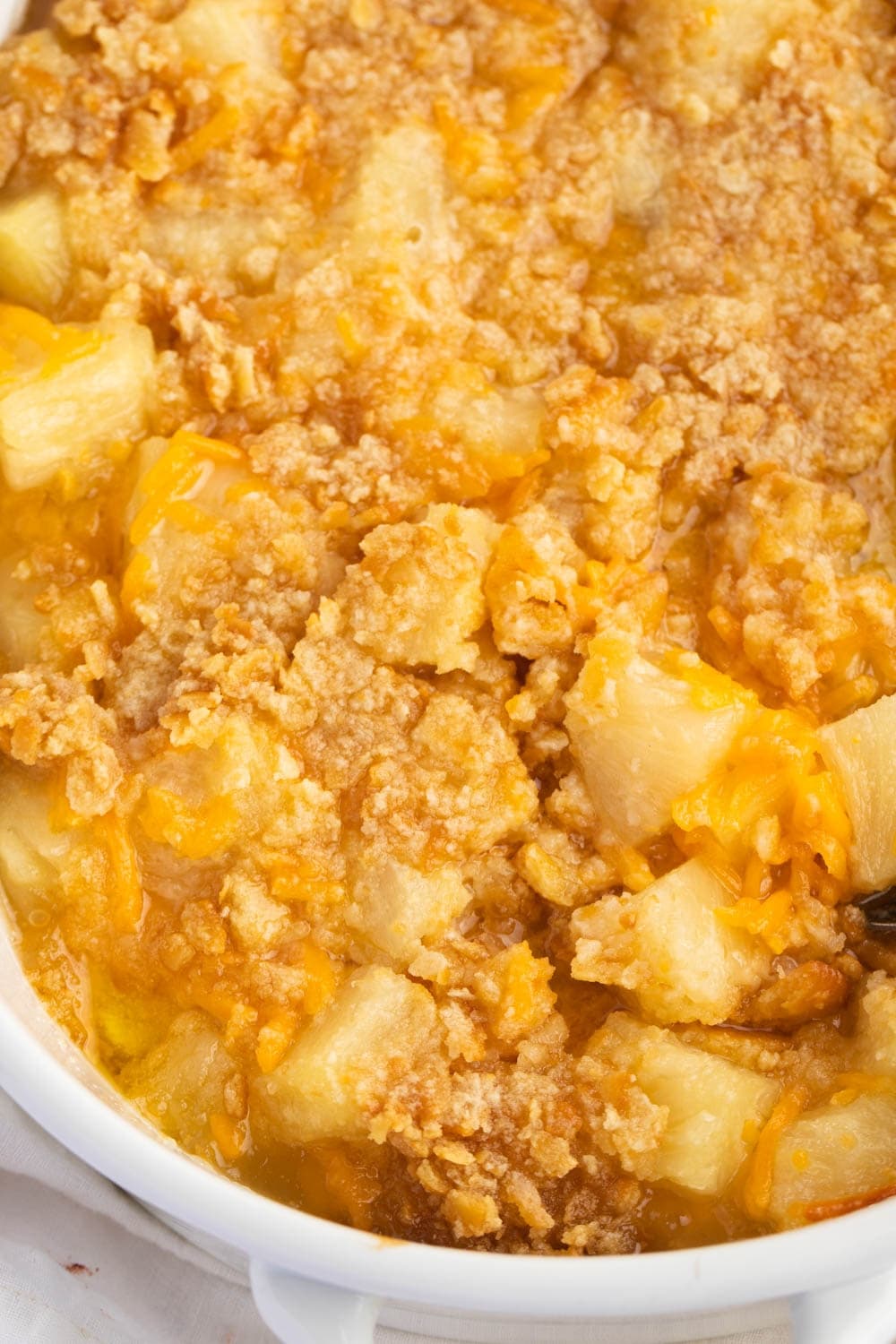 Homemade Pineapple Casserole with Shredded Cheese