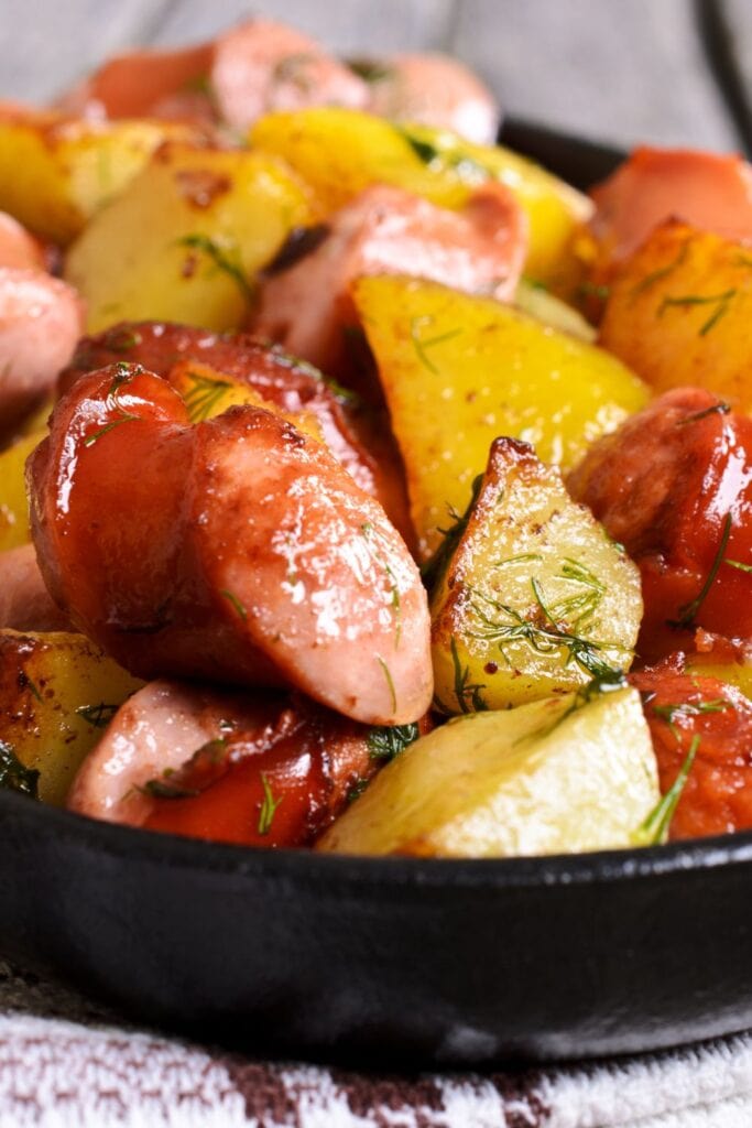 Homemade Potatoes and Sausage Cut into Slices