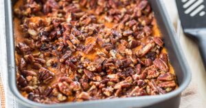 Homemade Sweet Potato Casserole with Pecan Nuts