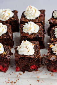 Homemade Decadent Chocolate Dream Cake with Cherry Pie Filling and Whipped Cream