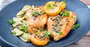 Homemade Deep Fried Thin-Sliced Chicken Piccata with Capers