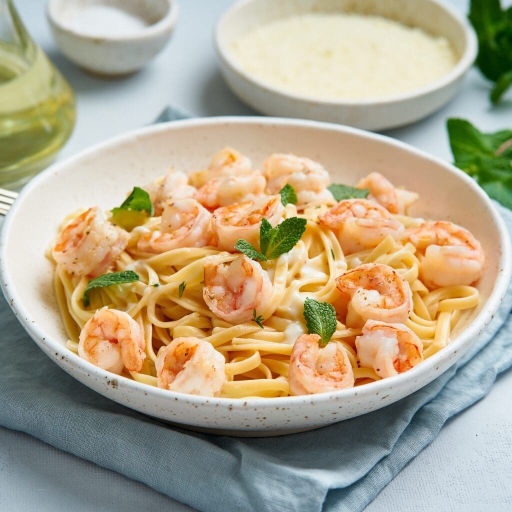 Homemade Shrimp Alfredo with Herbs