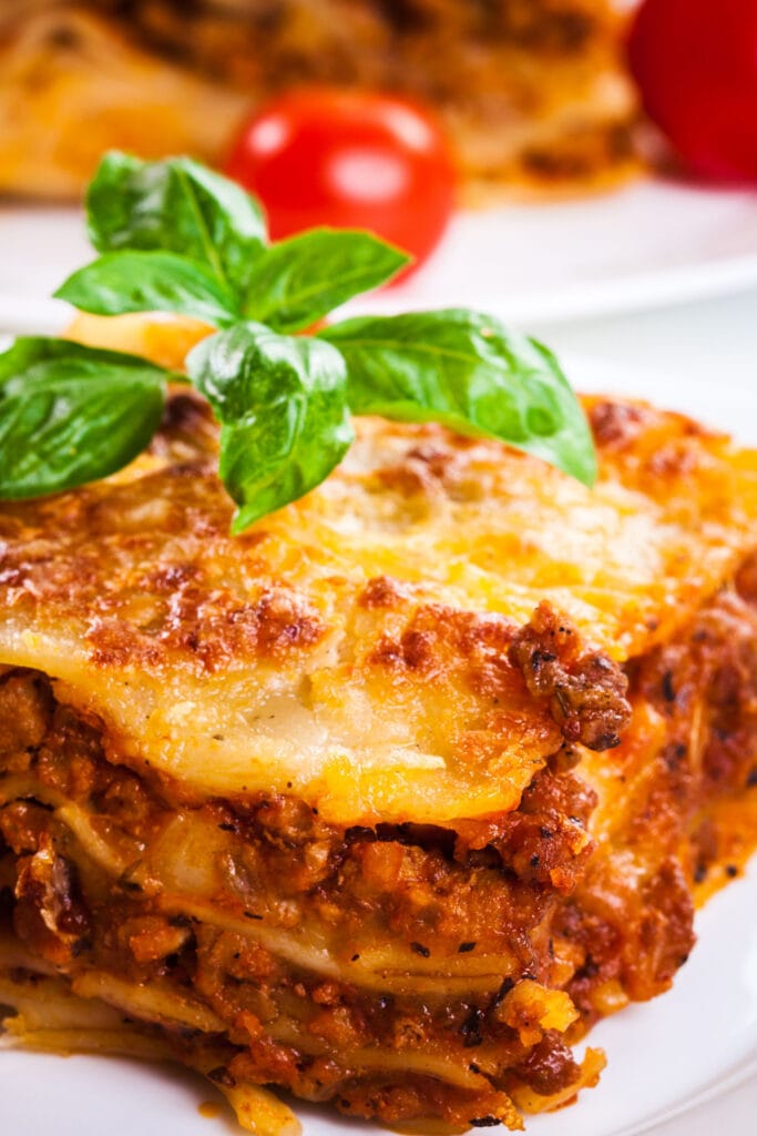 Close up of Ina Garten's Turkey Lasagna on a white plate