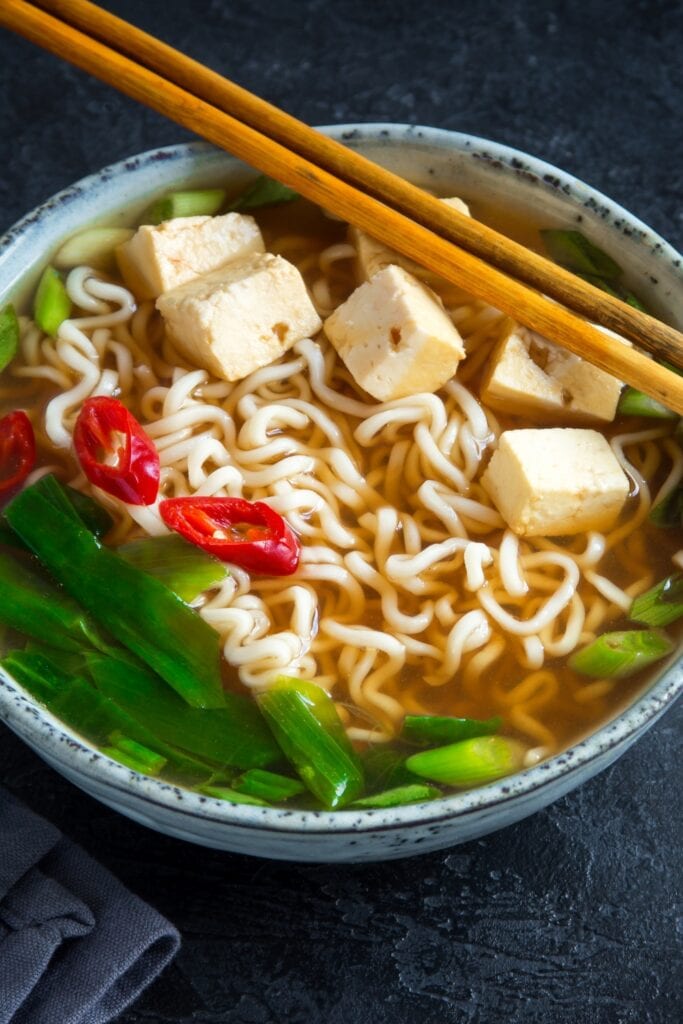 Japanese Ramen Soup with Tofu and Ramen Noodles