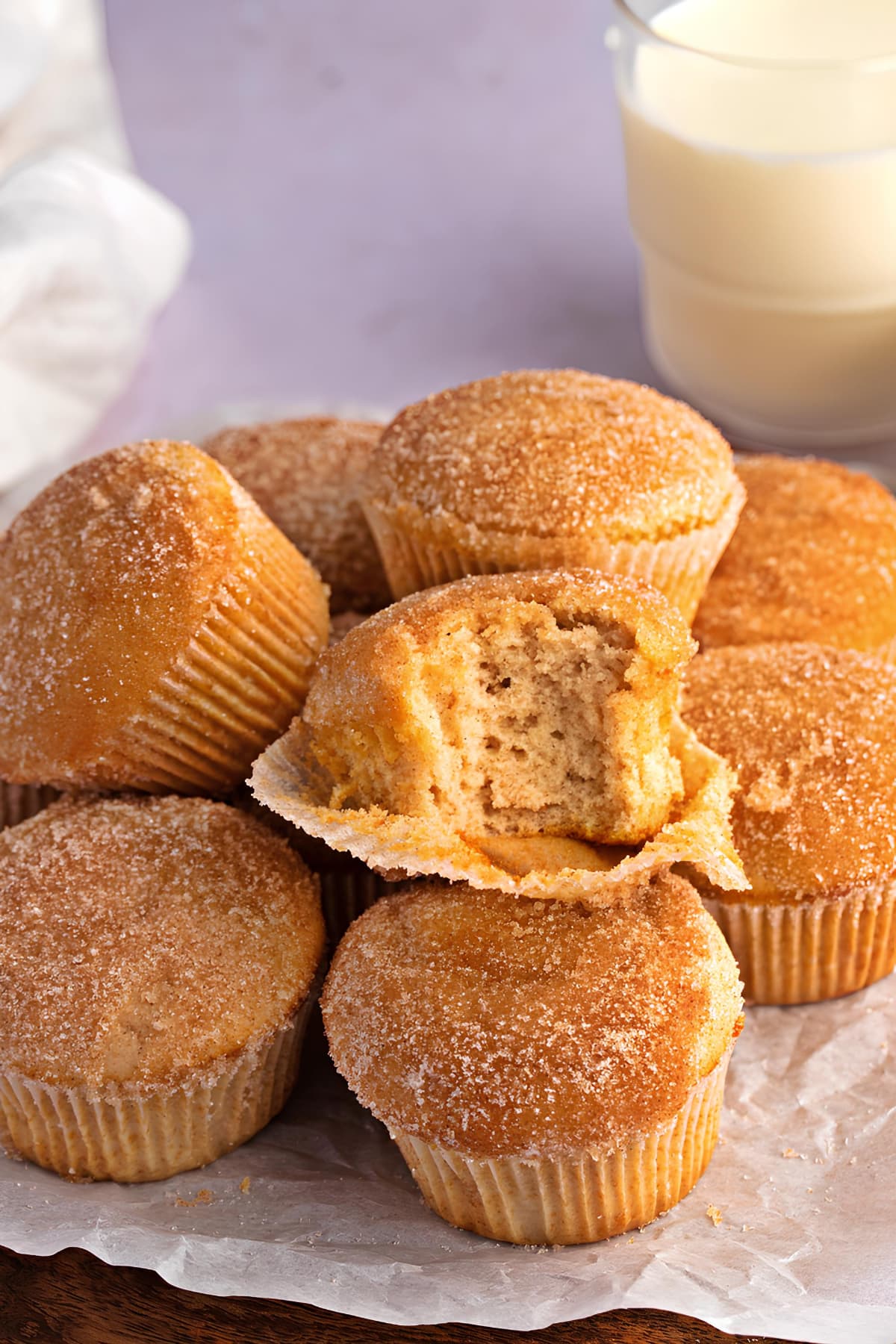 Moist and Fluffy Cinnamon Muffins Served with Milk