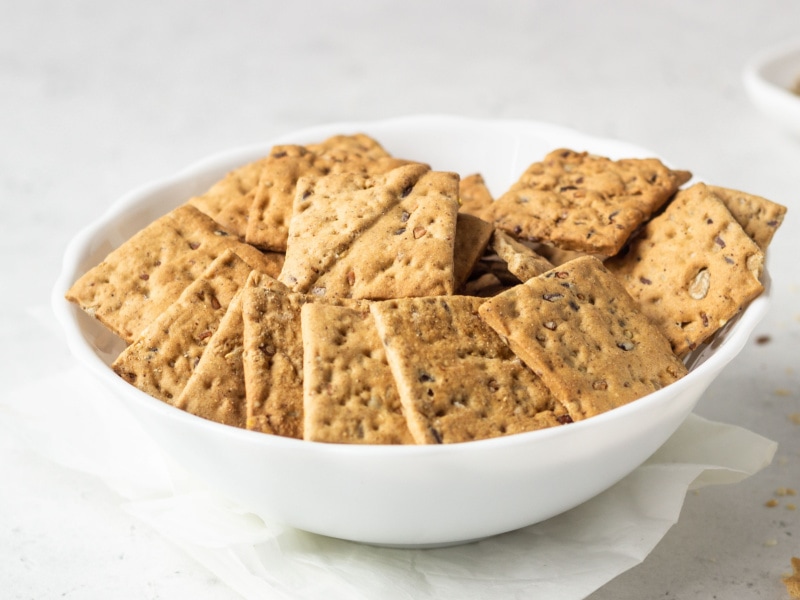 Bowl of Multigrain Crackers on a Table