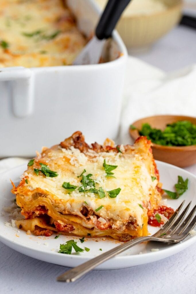 A Slice of Creamy and Cheesy Sour Cream Lasagna