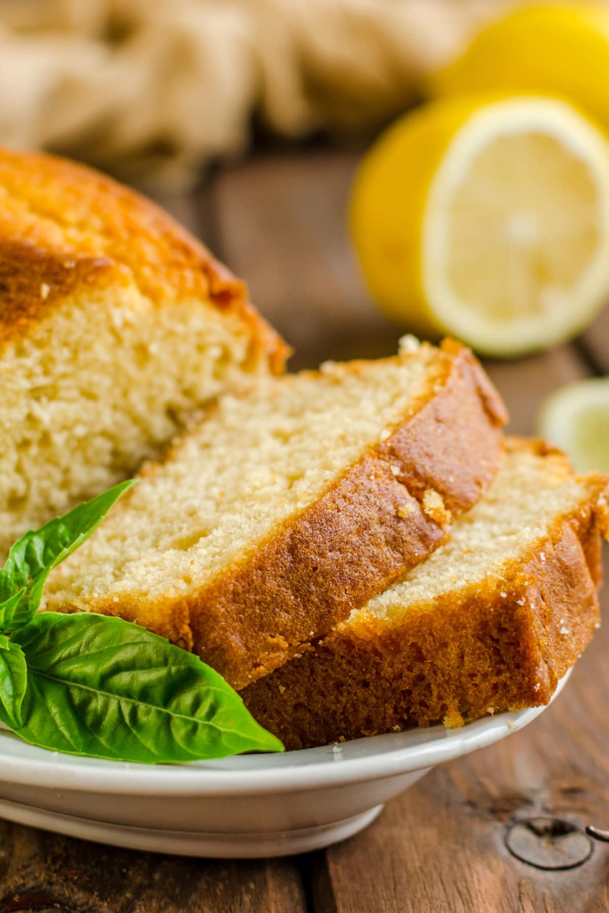 Sliced Homemade Five-Flavor Pound Cake with Lemons