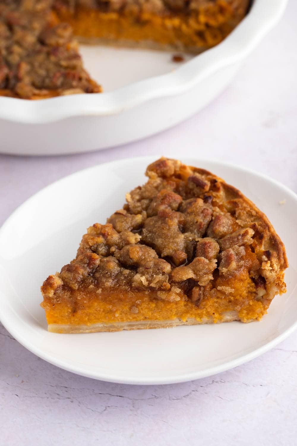 Sliced Homemade Sweet Potato Pie with Pecans