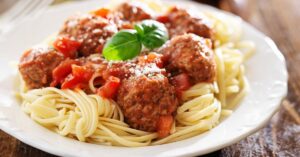 Spaghetti Meatballs with Tomato Sauce and Basil