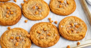 Sweet Homemade Butterscotch Cookies with Butterscotch Chips in a Baking Sheet