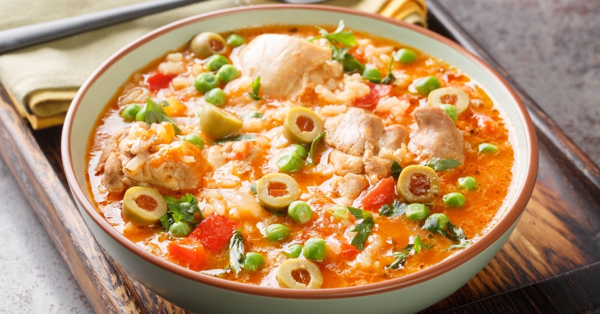 Traditional Puerto Rican Asopao de Pollo or Chicken and Rice Stew