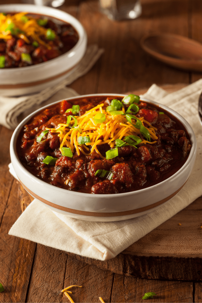 Homemade Bowl of Chili with Cheese Beans and Onions