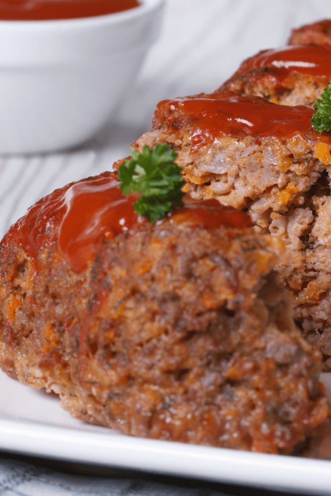 Slices of Meatloaf with Ketchup and Parsely