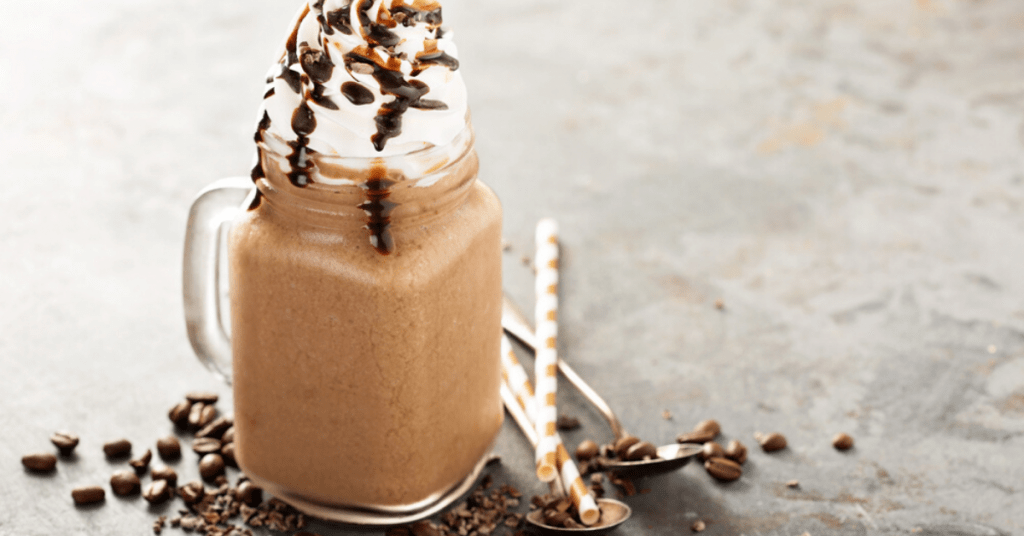 Starbucks Caramel Frappuccino Copycat with Chocolate drizzled on top